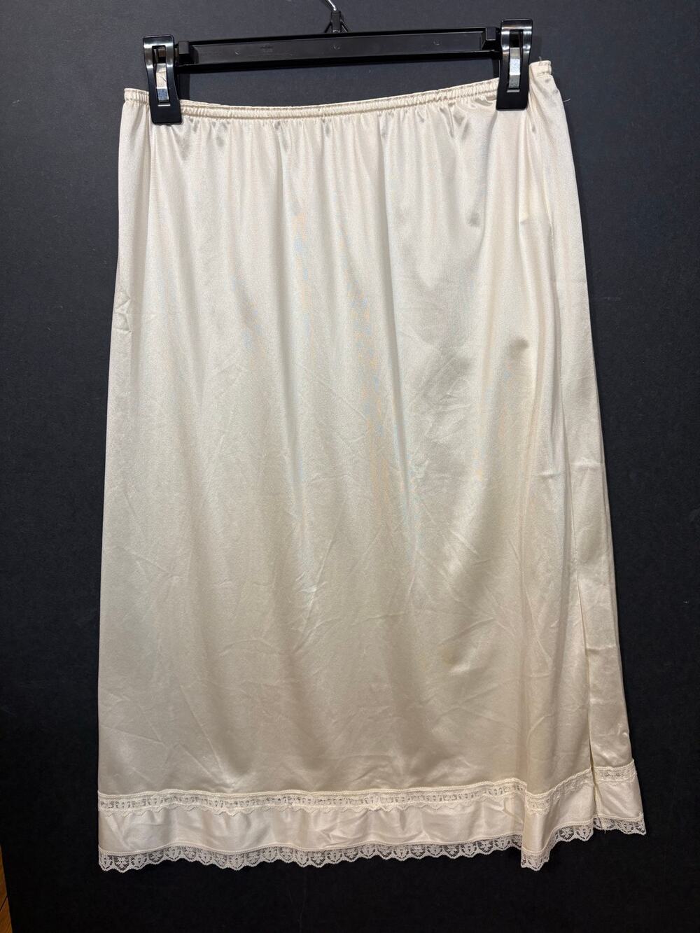 Vintage Cream Half Slip 25" Double Lace Strip Hemline Large Nylon USA Union